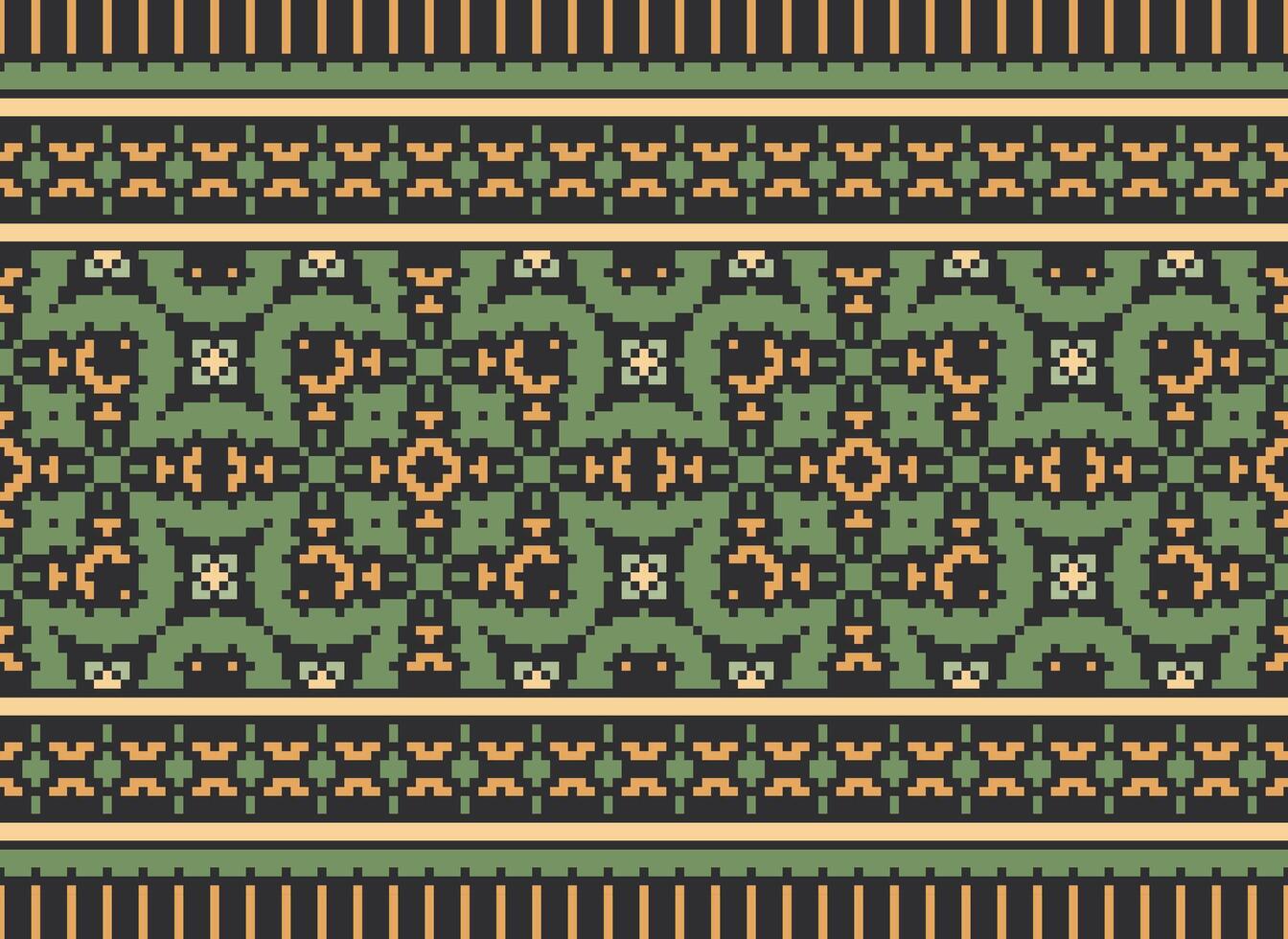 Pixel Ethnic pattern vector background. seamless pattern traditional, Design for background, wallpaper, Batik, fabric, carpet, clothing, wrapping, and textile.ethnic pattern Vector illustration.