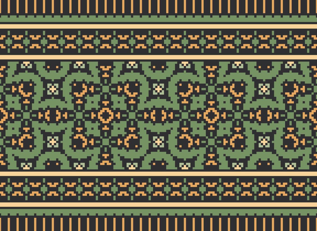 Pixel Ethnic pattern vector background. seamless pattern traditional, Design for background, wallpaper, Batik, fabric, carpet, clothing, wrapping, and textile.ethnic pattern Vector illustration.