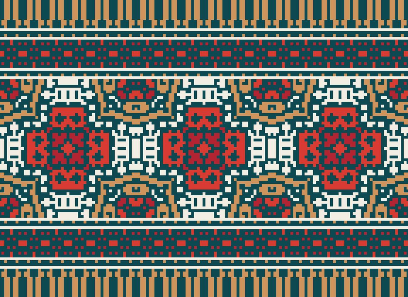 Pixel Ukrainian, Belarusian folk art vector seamless pattern in red and black, inpisred by traditional embroidery Vyshyvanka