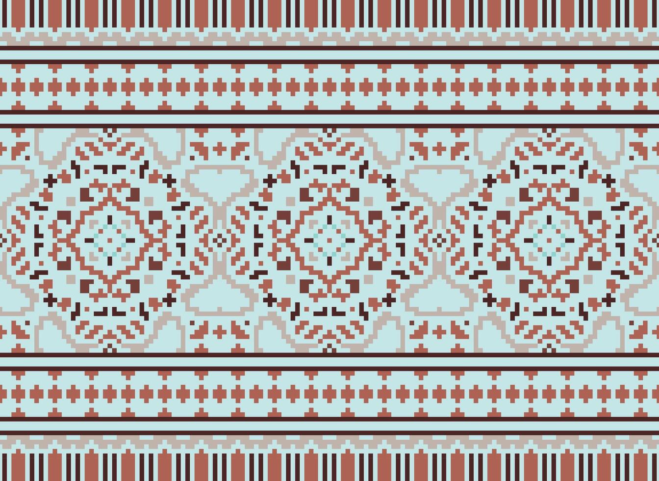 Pixel traditional ethnic pattern paisley flower Ikat background abstract Aztec African Indonesian Indian seamless pattern for fabric print cloth dress carpet curtains and sarong vector