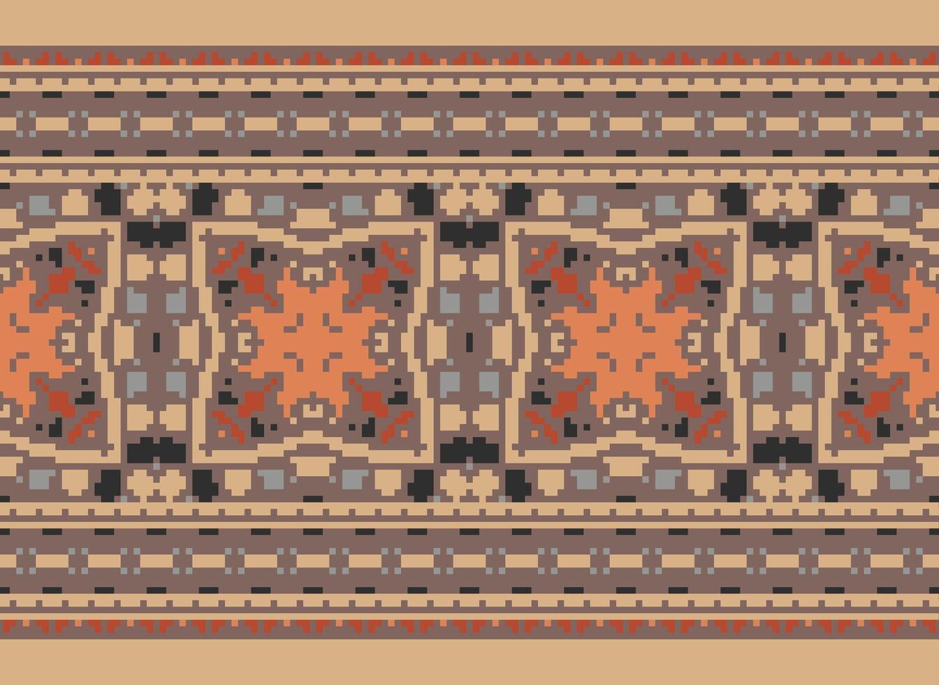 Cross Stitch pattern with Floral Designs. Traditional cross stitch needlework. Geometric Ethnic pattern, Embroidery, Textile ornamentation, fabric, Hand stitched pattern, Cultural stitching pixel art. vector