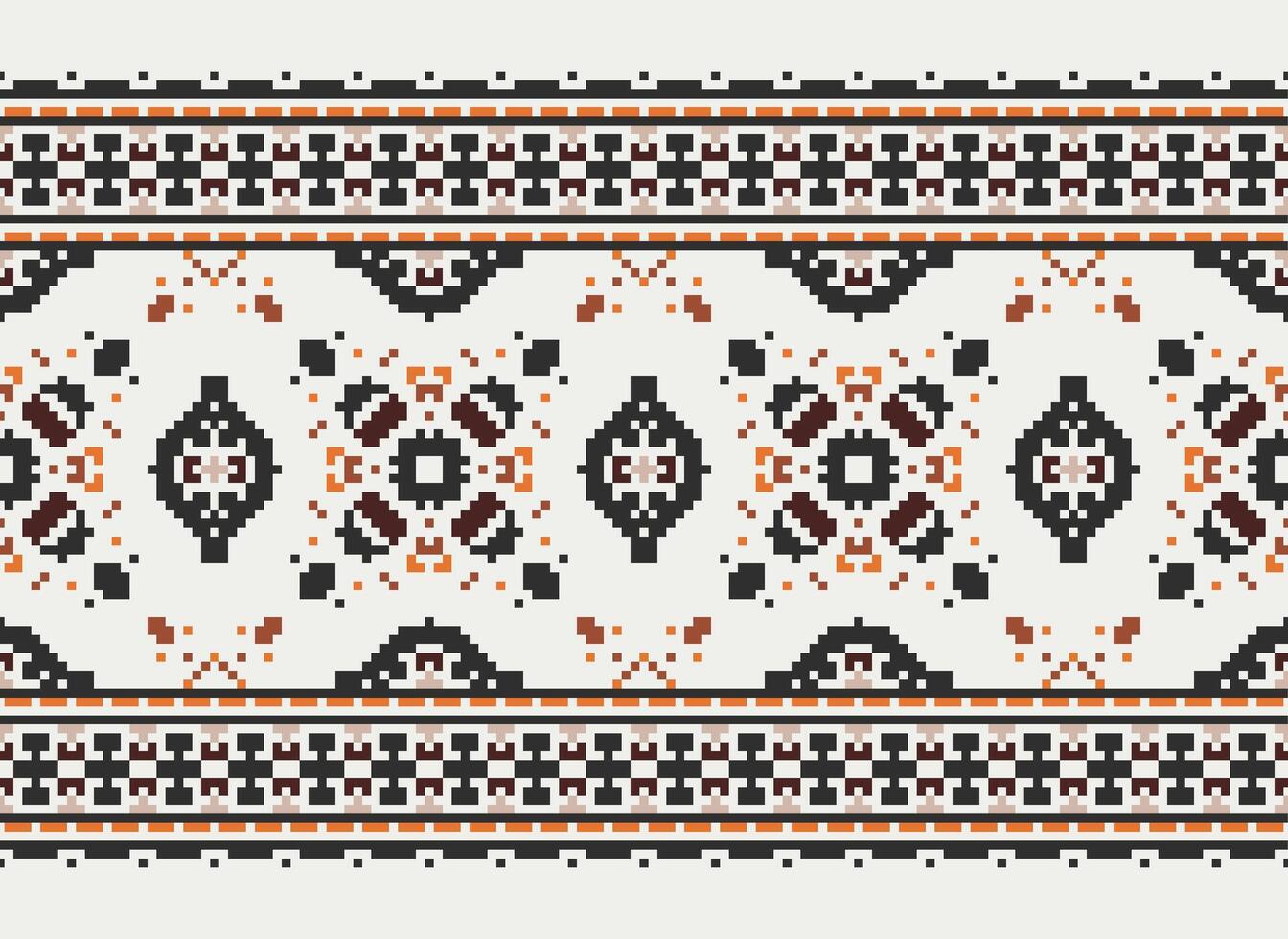 Cross Stitch pattern with Floral Designs. Traditional cross stitch needlework. Geometric Ethnic pattern, Embroidery, Textile ornamentation, fabric, Hand stitched pattern, Cultural stitching pixel art. vector
