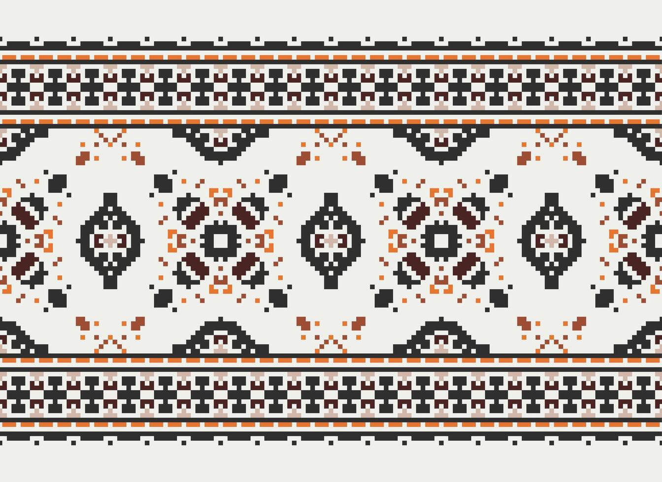 Cross Stitch pattern with Floral Designs. Traditional cross stitch needlework. Geometric Ethnic pattern, Embroidery, Textile ornamentation, fabric, Hand stitched pattern, Cultural stitching pixel art. vector