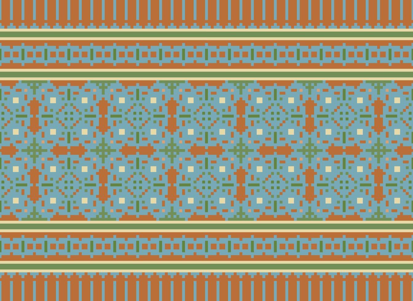 Ethnic geometric fabric pattern Cross Stitch.Ikat embroidery Ethnic oriental Pixel pattern blue background. Abstract,vector,illustration. Texture,clothing,frame,decoration,motifs,silk wallpaper. vector