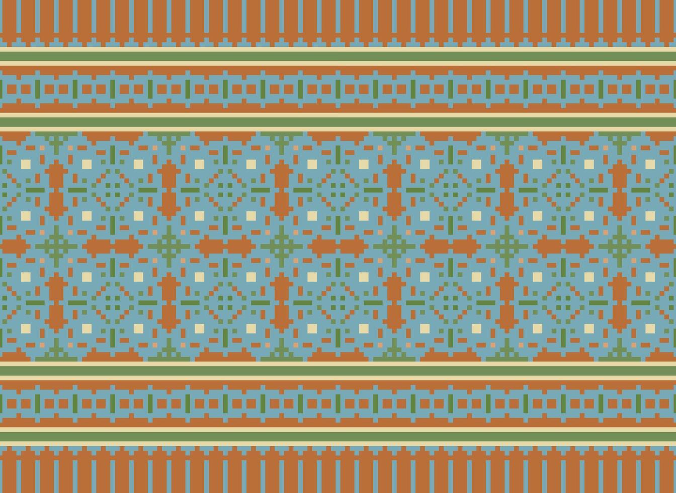 Ethnic geometric fabric pattern Cross Stitch.Ikat embroidery Ethnic oriental Pixel pattern blue background. Abstract,vector,illustration. Texture,clothing,frame,decoration,motifs,silk wallpaper. vector