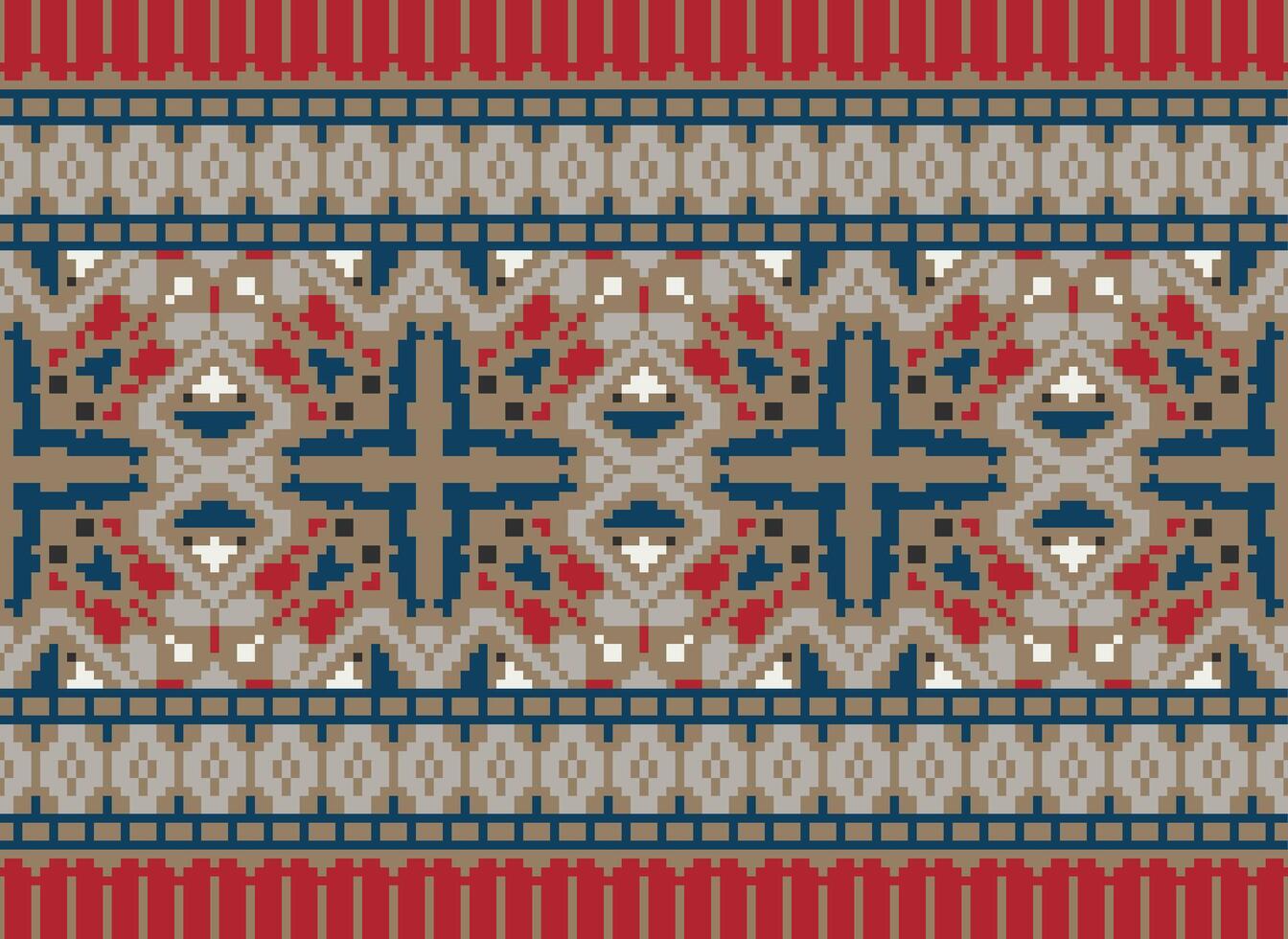 Cross Stitch pattern with Floral Designs. Traditional cross stitch needlework. Geometric Ethnic pattern, Embroidery, Textile ornamentation, fabric, Hand stitched pattern, Cultural stitching pixel art. vector