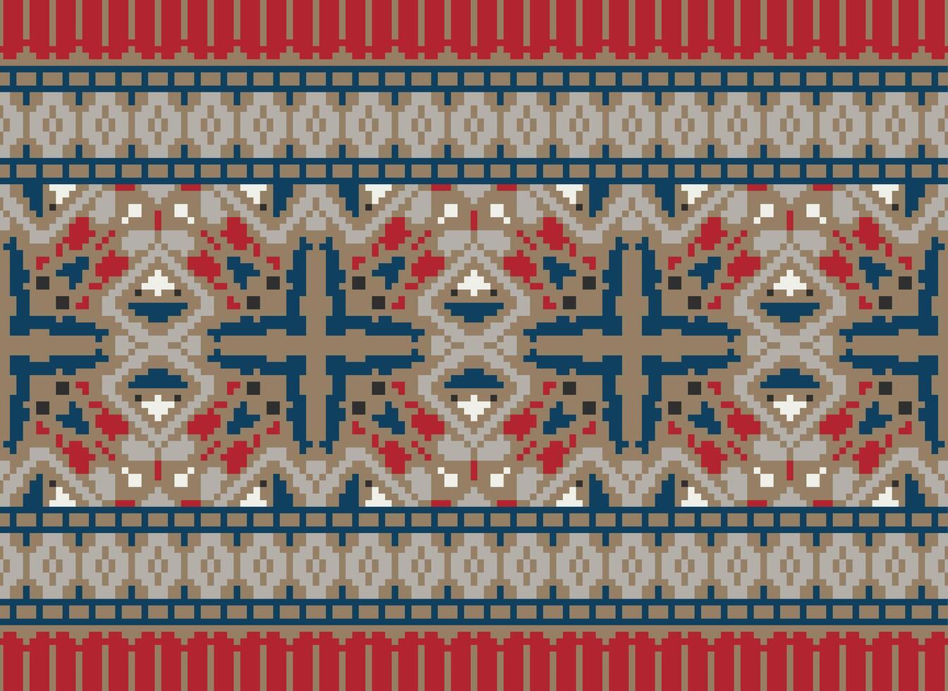 Cross Stitch pattern with Floral Designs. Traditional cross stitch needlework. Geometric Ethnic pattern, Embroidery, Textile ornamentation, fabric, Hand stitched pattern, Cultural stitching pixel art. vector