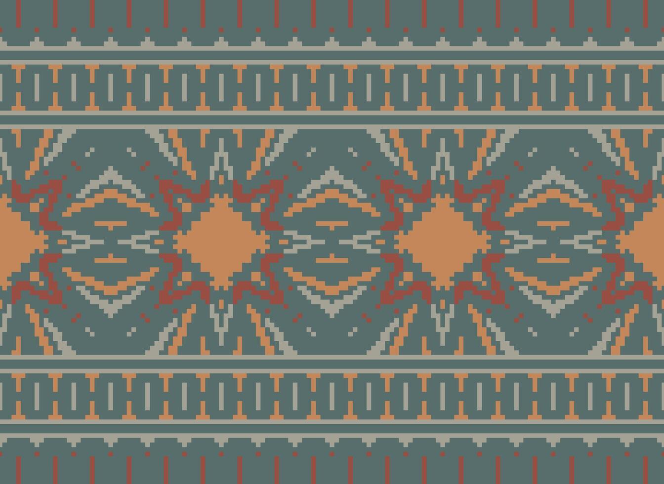 Pixel Ethnic pattern vector background. seamless pattern traditional, Design for background, wallpaper, Batik, fabric, carpet, clothing, wrapping, and textile.ethnic pattern Vector illustration.