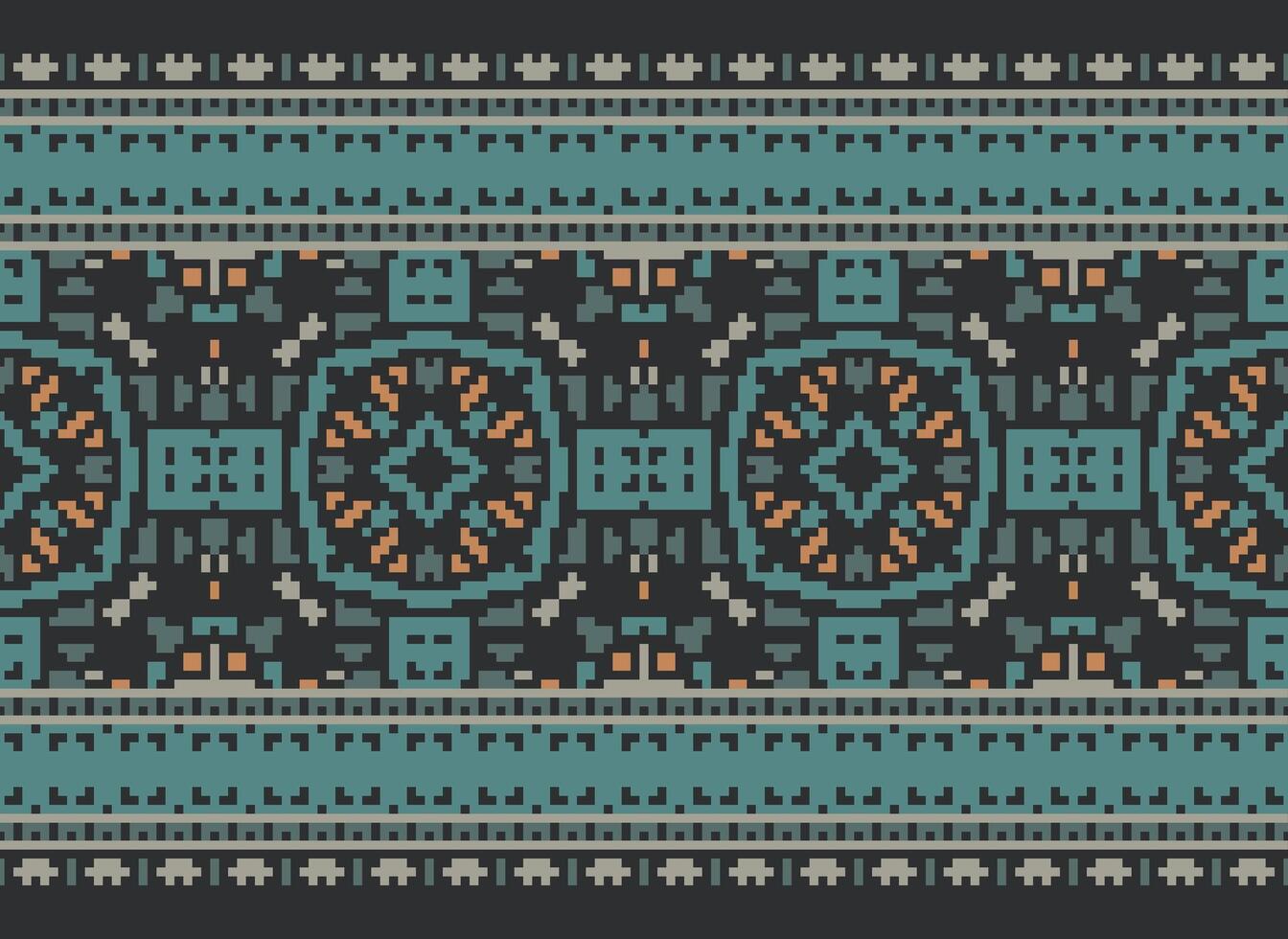 Pixel Cross Stitch pattern with Floral Designs. Traditional cross stitch needlework. Geometric Ethnic pattern, Embroidery, Textile ornamentation, fabric, Hand stitched pattern, pixel art. vector