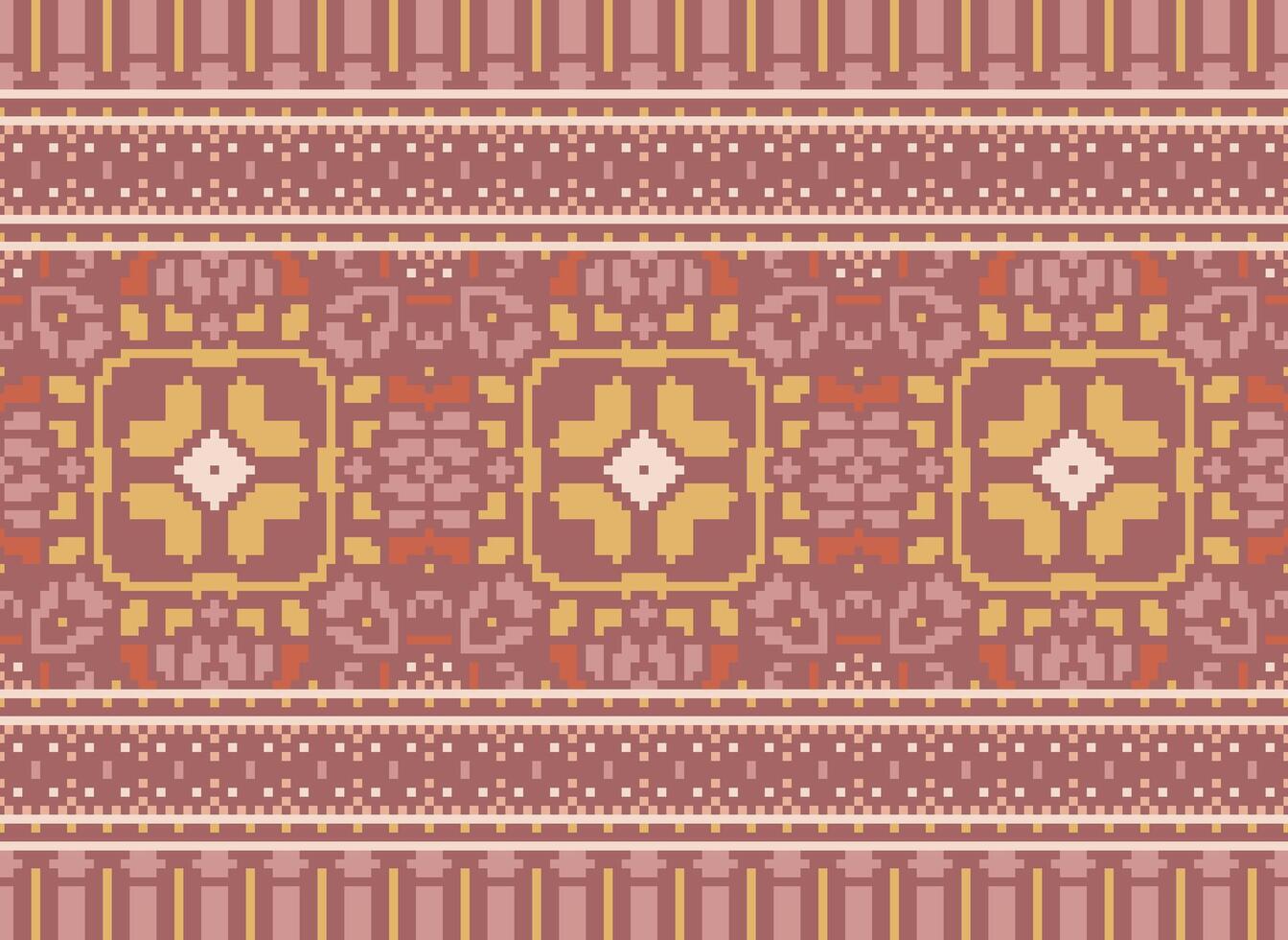 Pixel Ethnic pattern vector background. seamless pattern traditional, Design for background, wallpaper, Batik, fabric, carpet, clothing, wrapping, and textile.ethnic pattern Vector illustration.