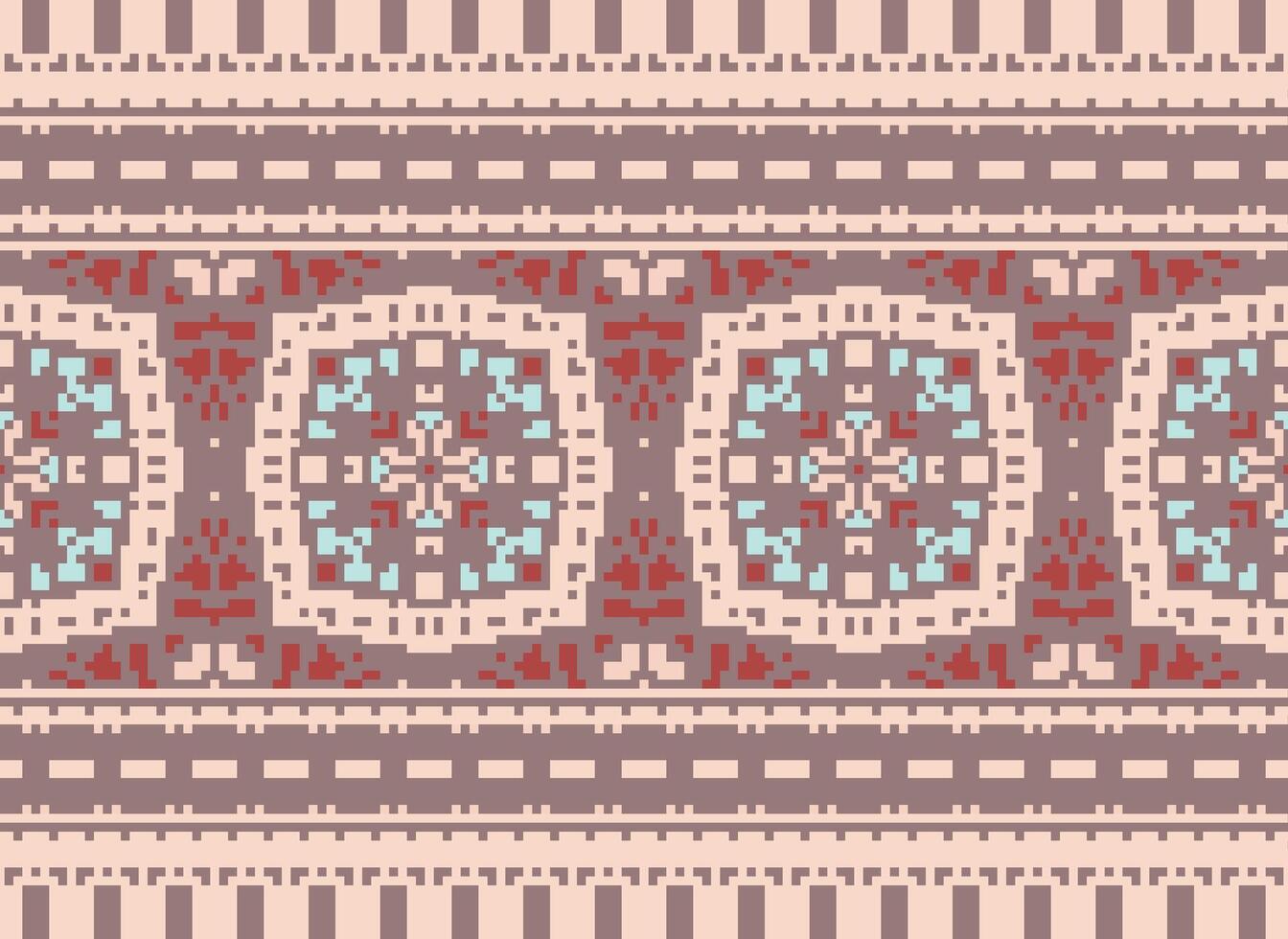 Cross Stitch Border. Embroidery Cross Stitch. Ethnic Patterns. Geometric Ethnic Indian pattern. Native Ethnic pattern.Texture Textile Fabric Clothing Knitwear print. Pixel Horizontal Seamless Vector. vector