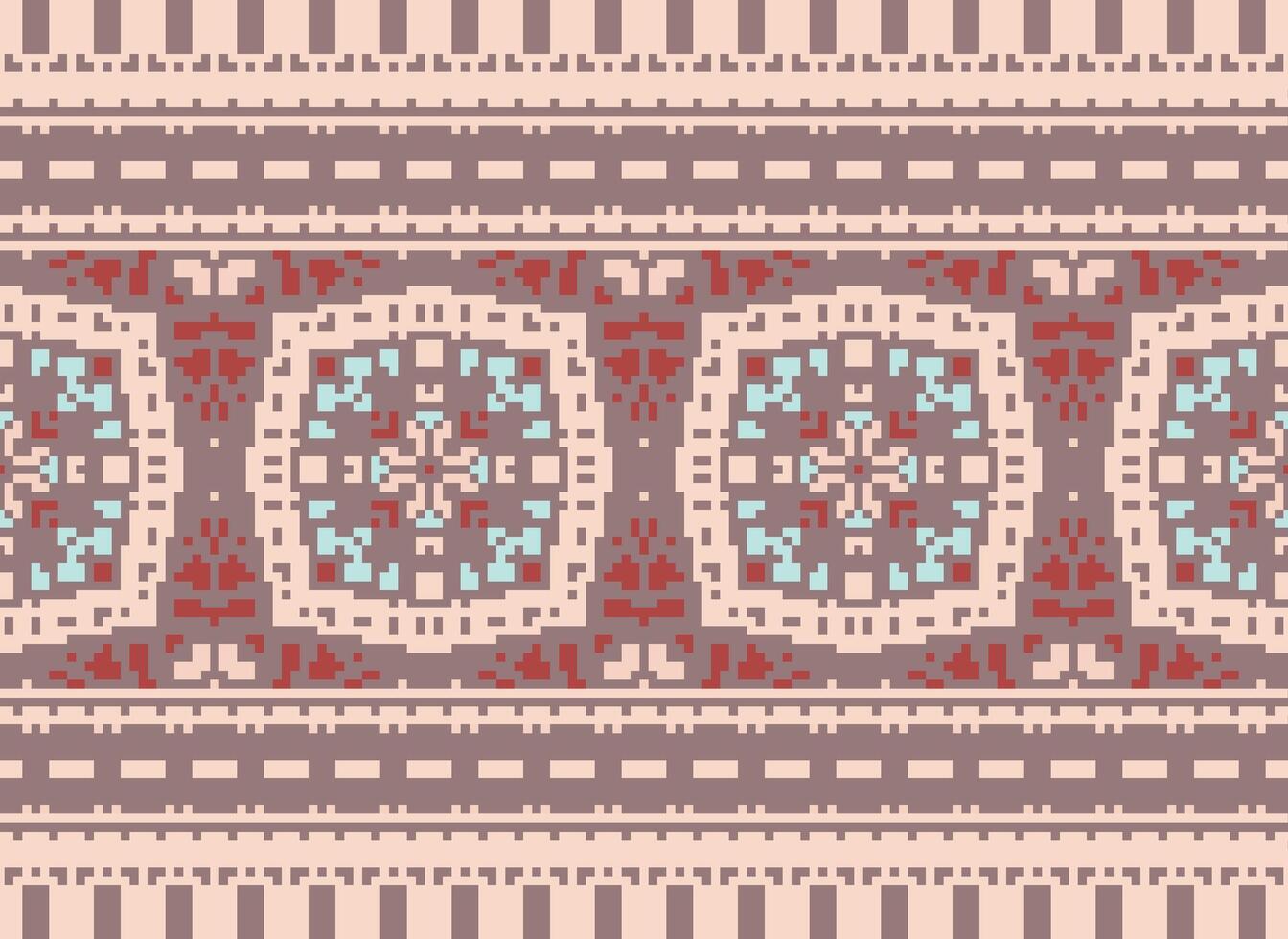 Cross Stitch Border. Embroidery Cross Stitch. Ethnic Patterns. Geometric Ethnic Indian pattern. Native Ethnic pattern.Texture Textile Fabric Clothing Knitwear print. Pixel Horizontal Seamless Vector. vector