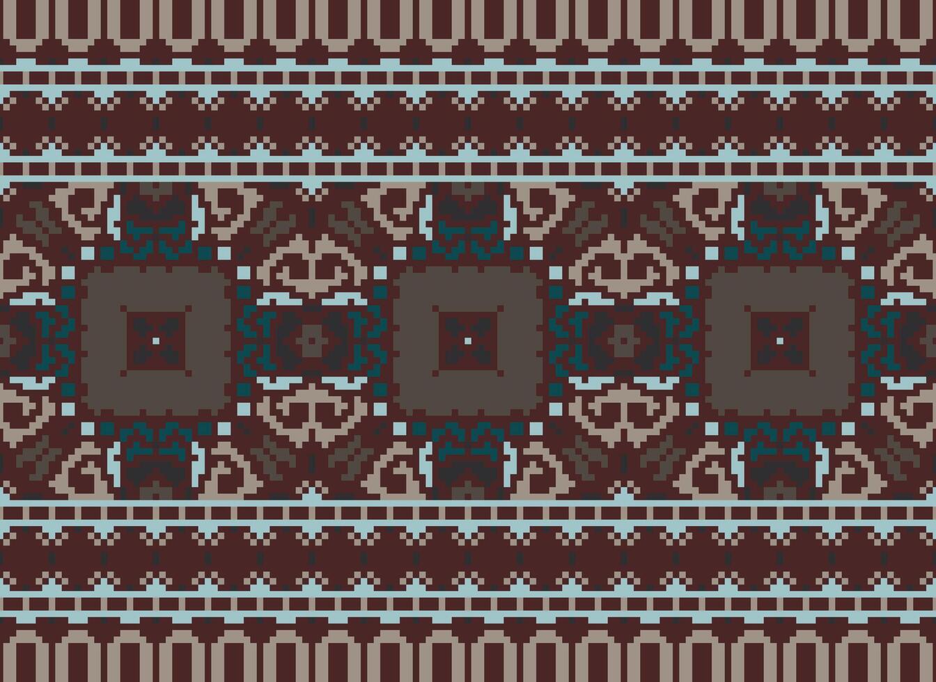Ethnic geometric fabric pattern Cross Stitch.Ikat embroidery Ethnic oriental Pixel pattern blue background. Abstract,vector,illustration. Texture,clothing,frame,decoration,motifs,silk wallpaper. vector