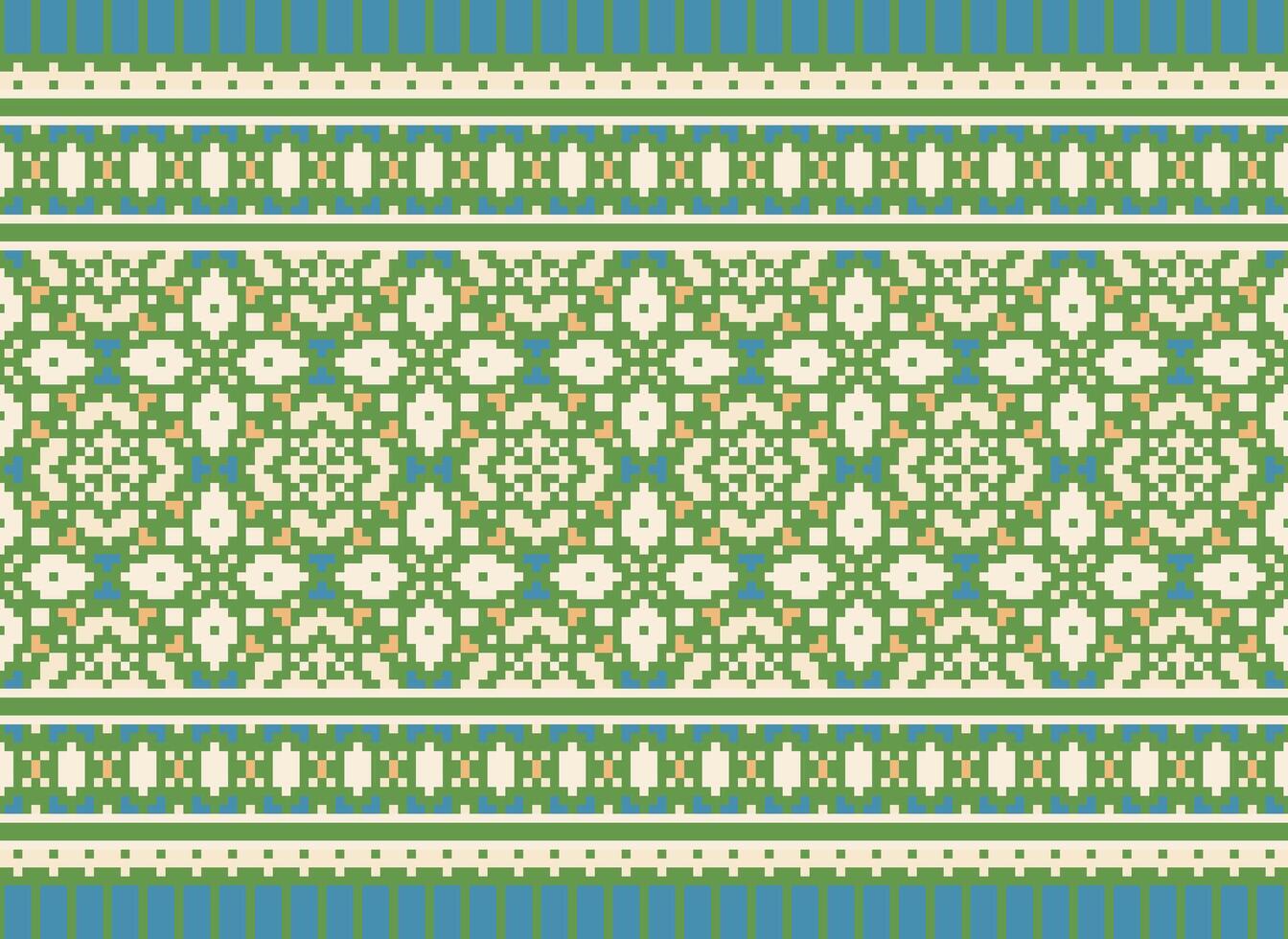 Cross Stitch Border. Embroidery Cross Stitch. Ethnic Patterns. Geometric Ethnic Indian pattern. Native Ethnic pattern.Texture Textile Fabric Clothing Knitwear print. Pixel Horizontal Seamless Vector. vector