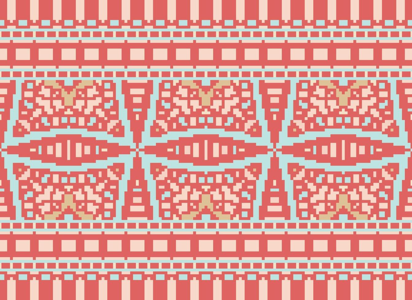 Cross Stitch Border. Embroidery Cross Stitch. Ethnic Patterns. Geometric Ethnic Indian pattern. Native Ethnic pattern.Texture Textile Fabric Clothing Knitwear print. Pixel Horizontal Seamless Vector. vector