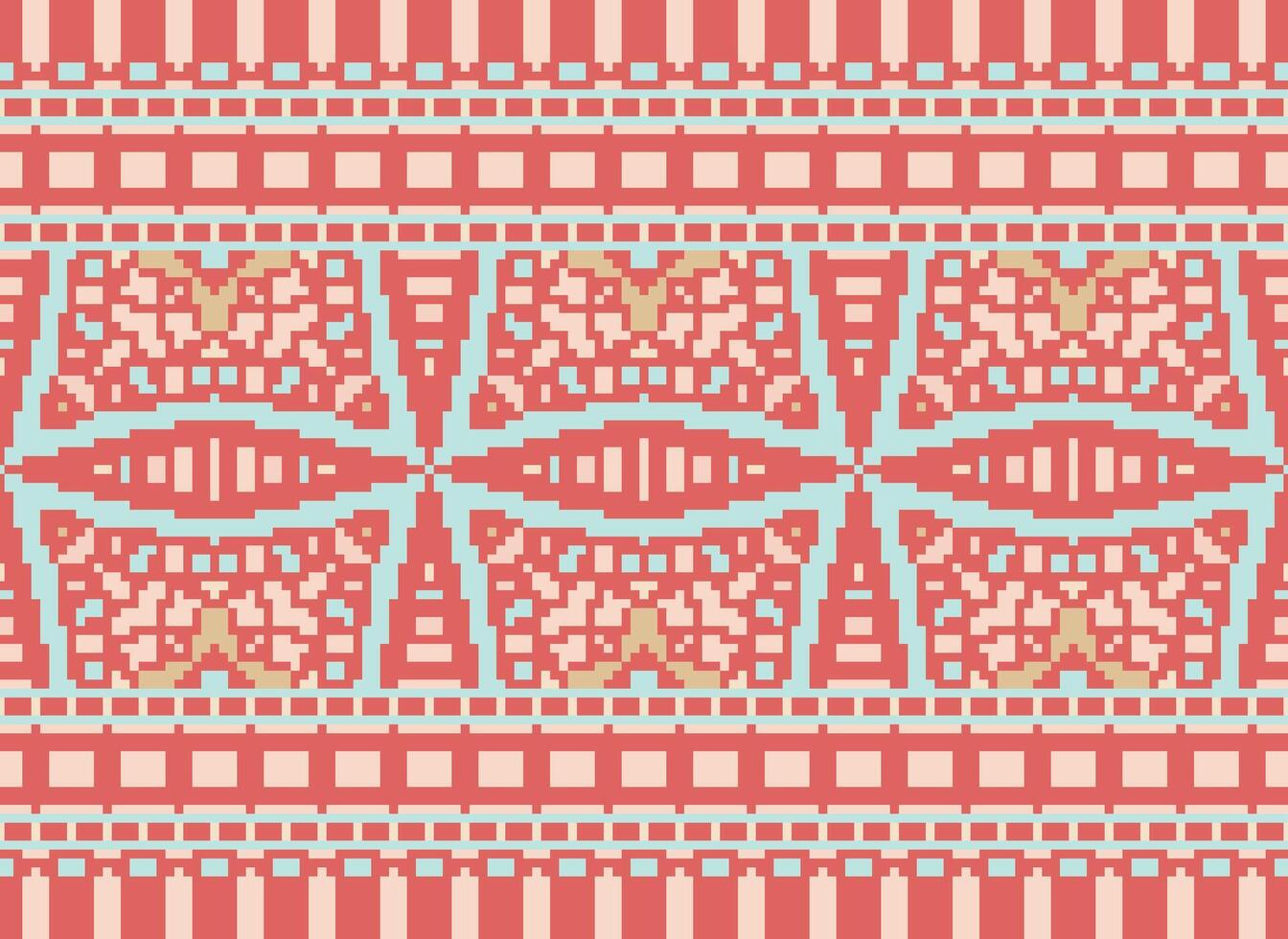 Cross Stitch Border. Embroidery Cross Stitch. Ethnic Patterns. Geometric Ethnic Indian pattern. Native Ethnic pattern.Texture Textile Fabric Clothing Knitwear print. Pixel Horizontal Seamless Vector. vector