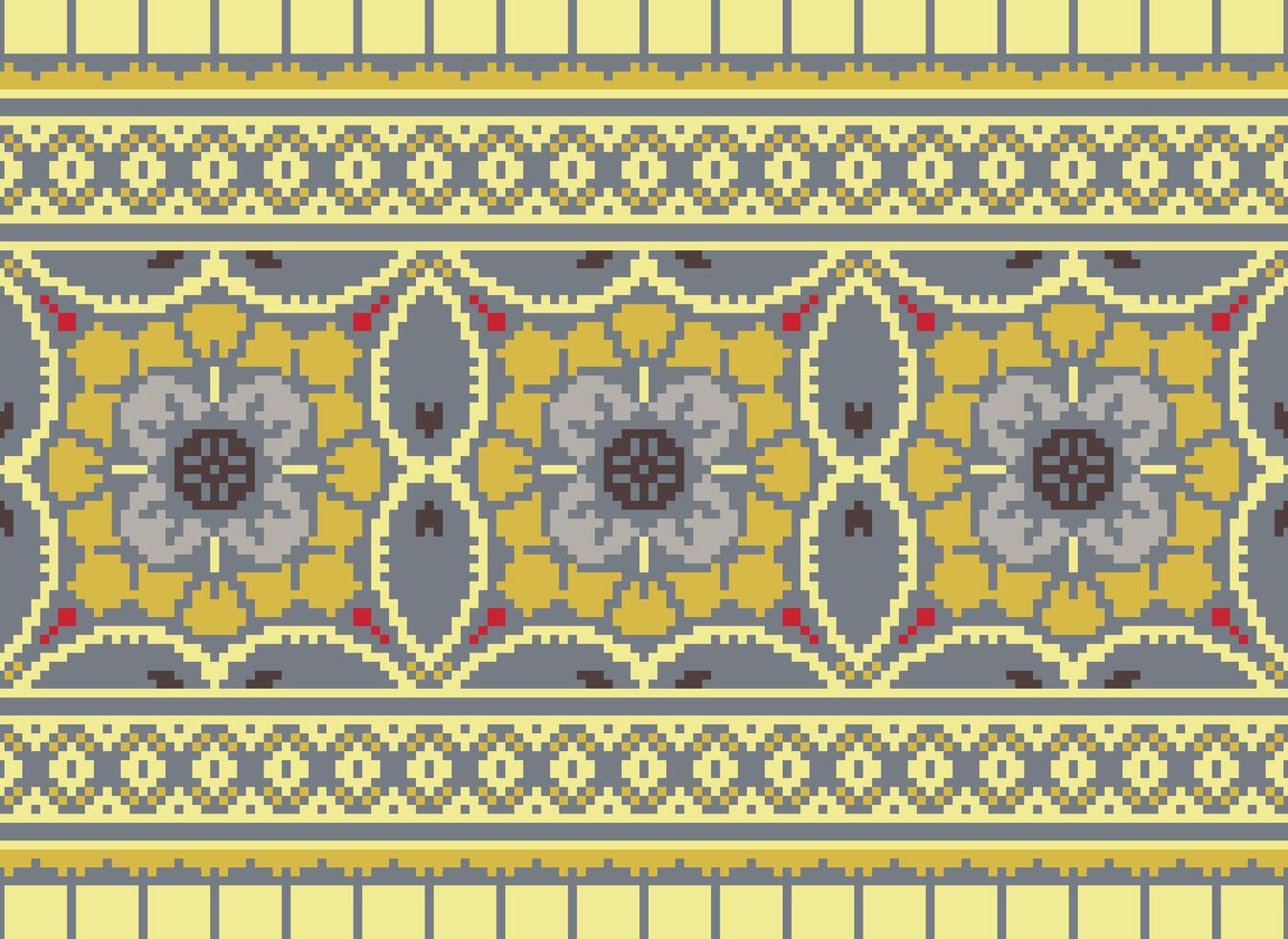Ethnic geometric fabric pattern Cross Stitch.Ikat embroidery Ethnic oriental Pixel pattern blue background. Abstract,vector,illustration. Texture,clothing,frame,decoration,motifs,silk wallpaper. vector