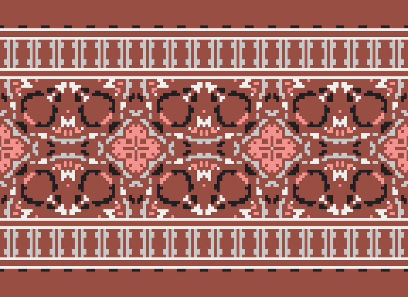 Pixel Ethnic pattern vector background. seamless pattern traditional, Design for background, wallpaper, Batik, fabric, carpet, clothing, wrapping, and textile.ethnic pattern Vector illustration.