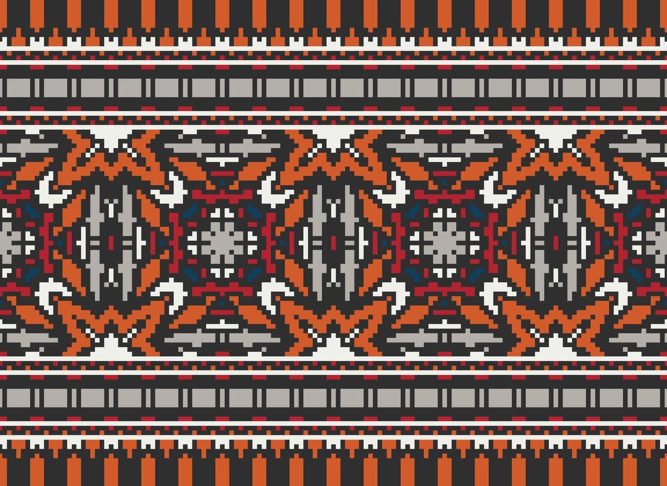 Cross Stitch pattern with Floral Designs. Traditional cross stitch needlework. Geometric Ethnic pattern, Embroidery, Textile ornamentation, fabric, Hand stitched pattern, Cultural stitching pixel art. vector