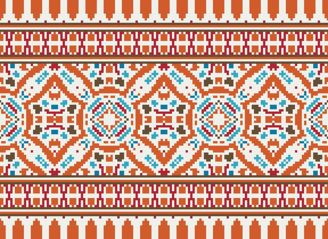 Cross Stitch pattern with Floral Designs. Traditional cross stitch needlework. Geometric Ethnic pattern, Embroidery, Textile ornamentation, fabric, Hand stitched pattern, Cultural stitching pixel art. vector
