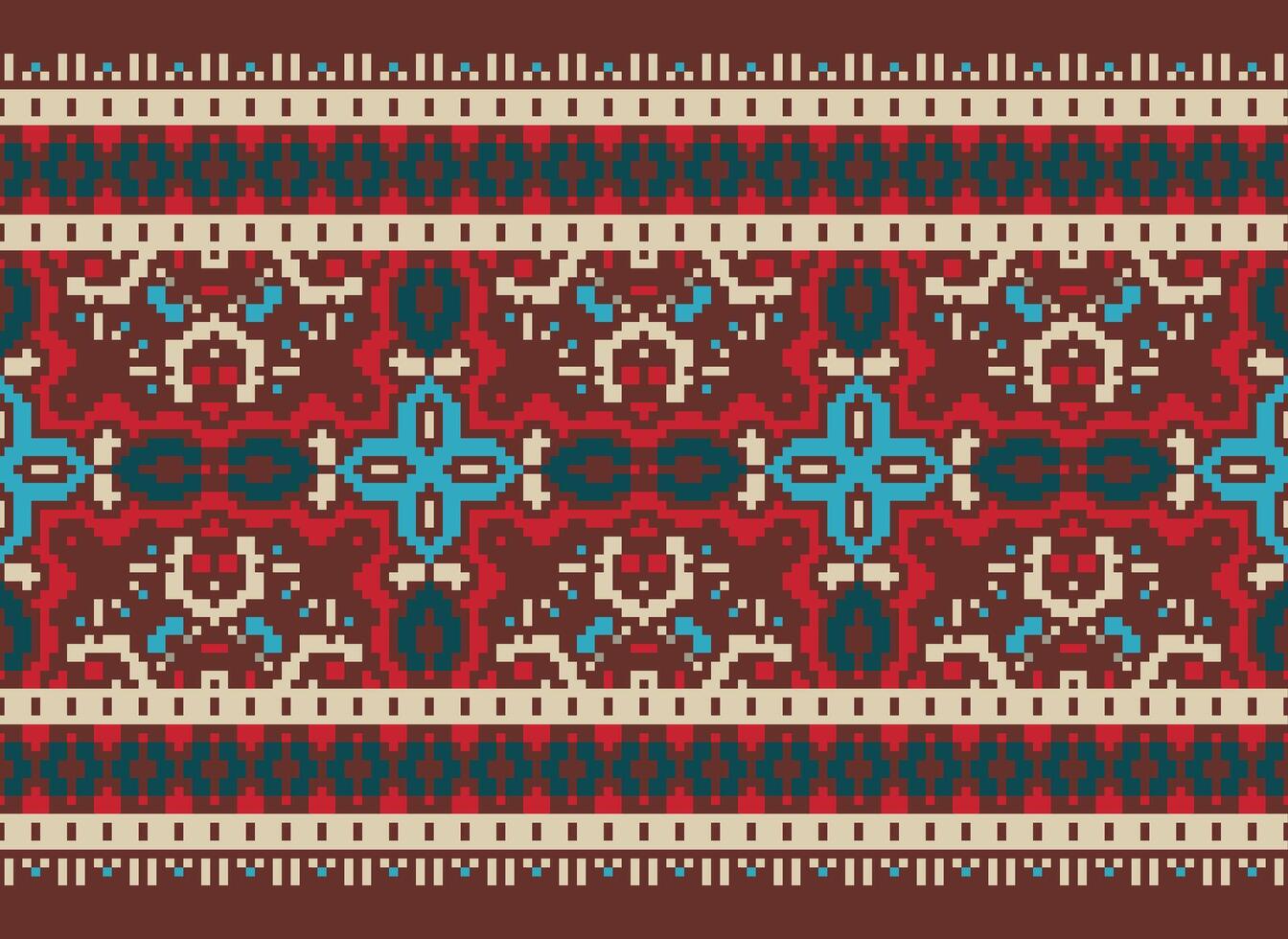 Cross Stitch pattern with Floral Designs. Traditional cross stitch needlework. Geometric Ethnic pattern, Embroidery, Textile ornamentation, fabric, Hand stitched pattern, Cultural stitching pixel art. vector