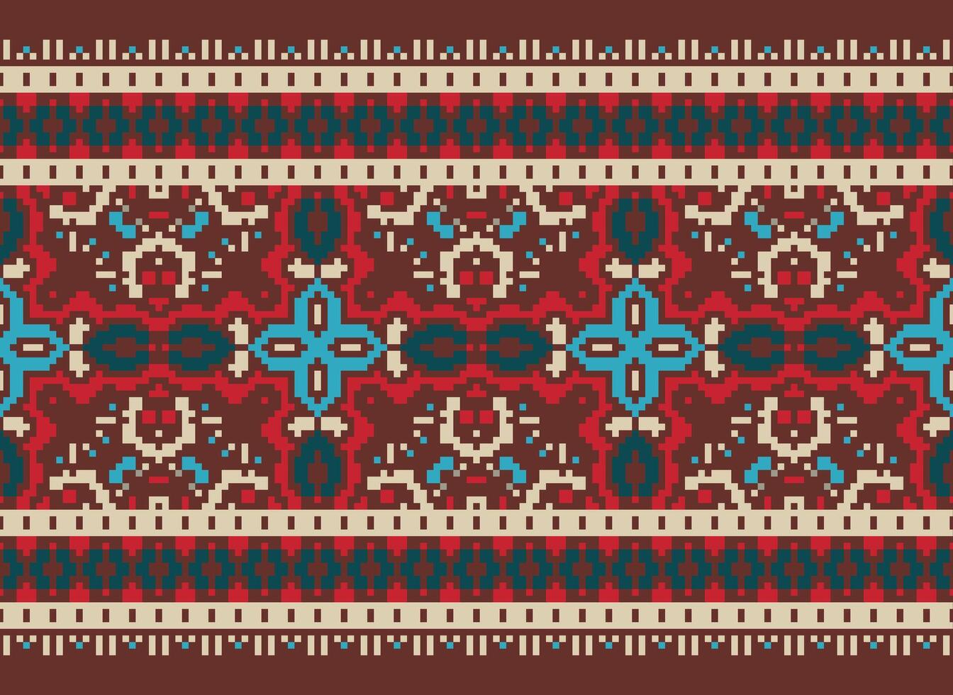 Cross Stitch pattern with Floral Designs. Traditional cross stitch needlework. Geometric Ethnic pattern, Embroidery, Textile ornamentation, fabric, Hand stitched pattern, Cultural stitching pixel art. vector