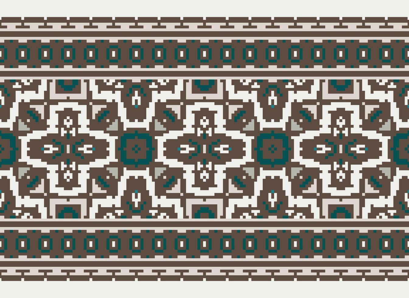 Cross Stitch Border. Embroidery Cross Stitch. Ethnic Patterns. Geometric Ethnic Indian pattern. Native Ethnic pattern.Texture Textile Fabric Clothing Knitwear print. Pixel Horizontal Seamless Vector. vector