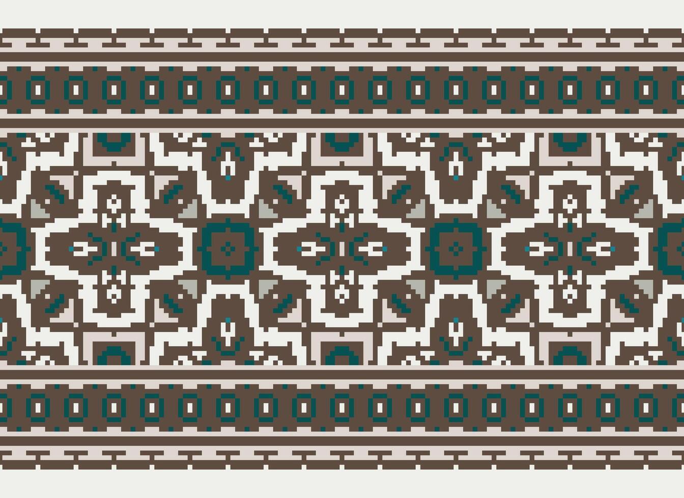 Cross Stitch Border. Embroidery Cross Stitch. Ethnic Patterns. Geometric Ethnic Indian pattern. Native Ethnic pattern.Texture Textile Fabric Clothing Knitwear print. Pixel Horizontal Seamless Vector. vector