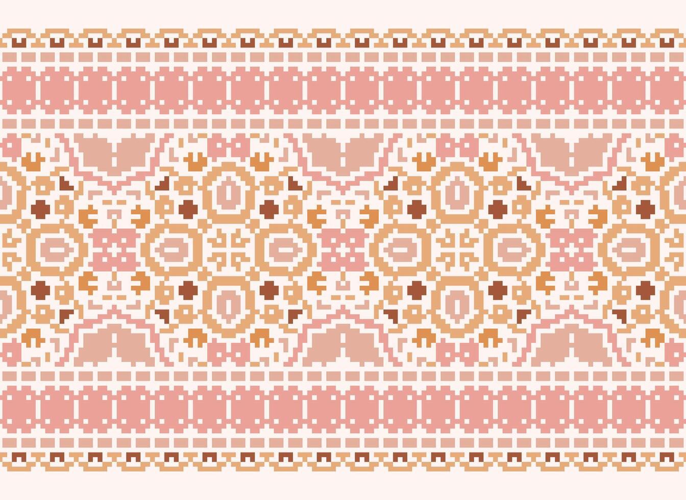 Cross Stitch Border. Embroidery Cross Stitch. Ethnic Patterns. Geometric Ethnic Indian pattern. Native Ethnic pattern.Texture Textile Fabric Clothing Knitwear print. Pixel Horizontal Seamless Vector. vector