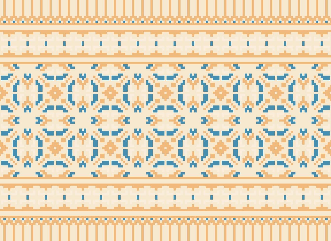 Cross Stitch Border. Embroidery Cross Stitch. Ethnic Patterns. Geometric Ethnic Indian pattern. Native Ethnic pattern.Texture Textile Fabric Clothing Knitwear print. Pixel Horizontal Seamless Vector. vector