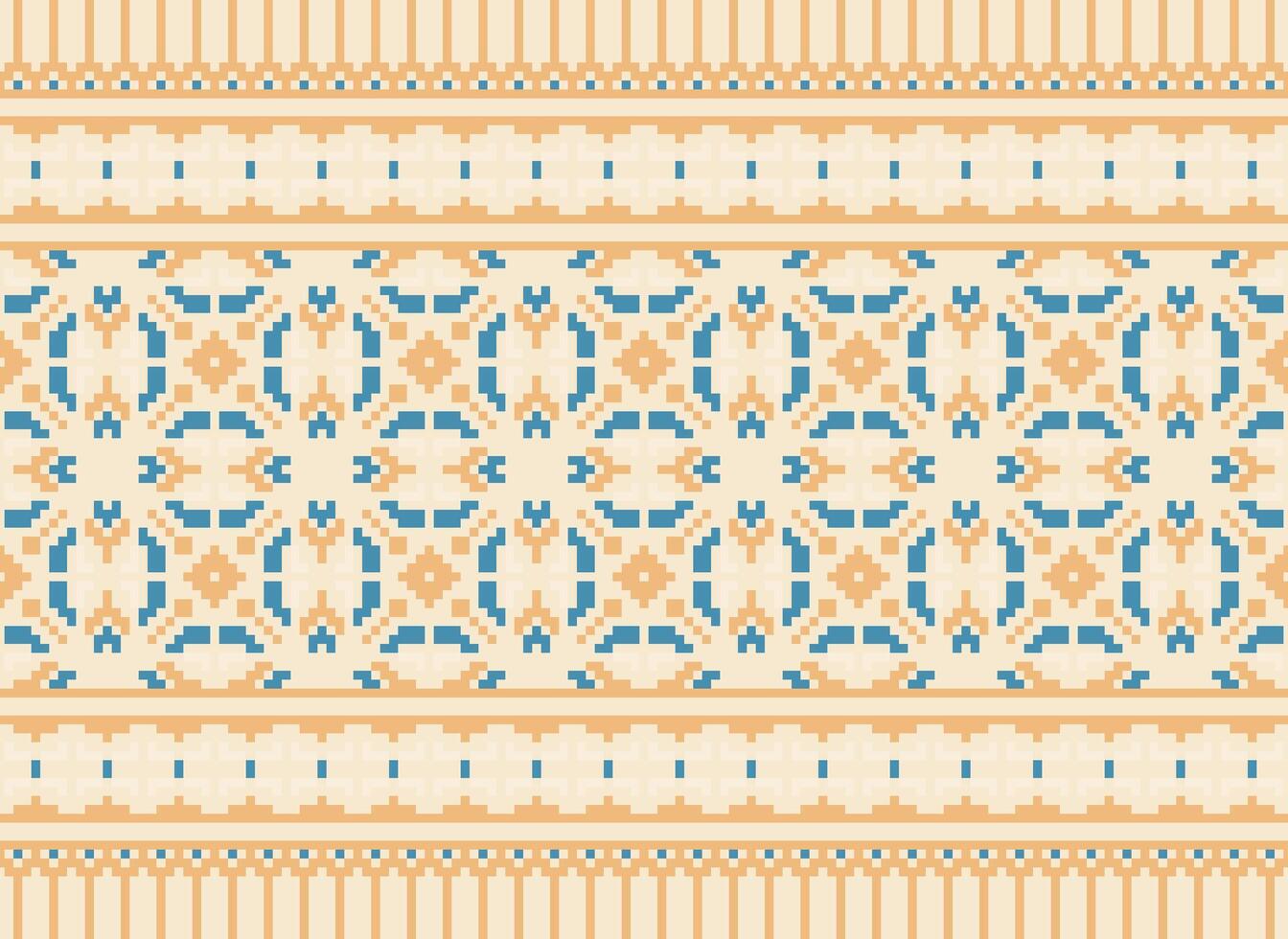 Cross Stitch Border. Embroidery Cross Stitch. Ethnic Patterns. Geometric Ethnic Indian pattern. Native Ethnic pattern.Texture Textile Fabric Clothing Knitwear print. Pixel Horizontal Seamless Vector. vector