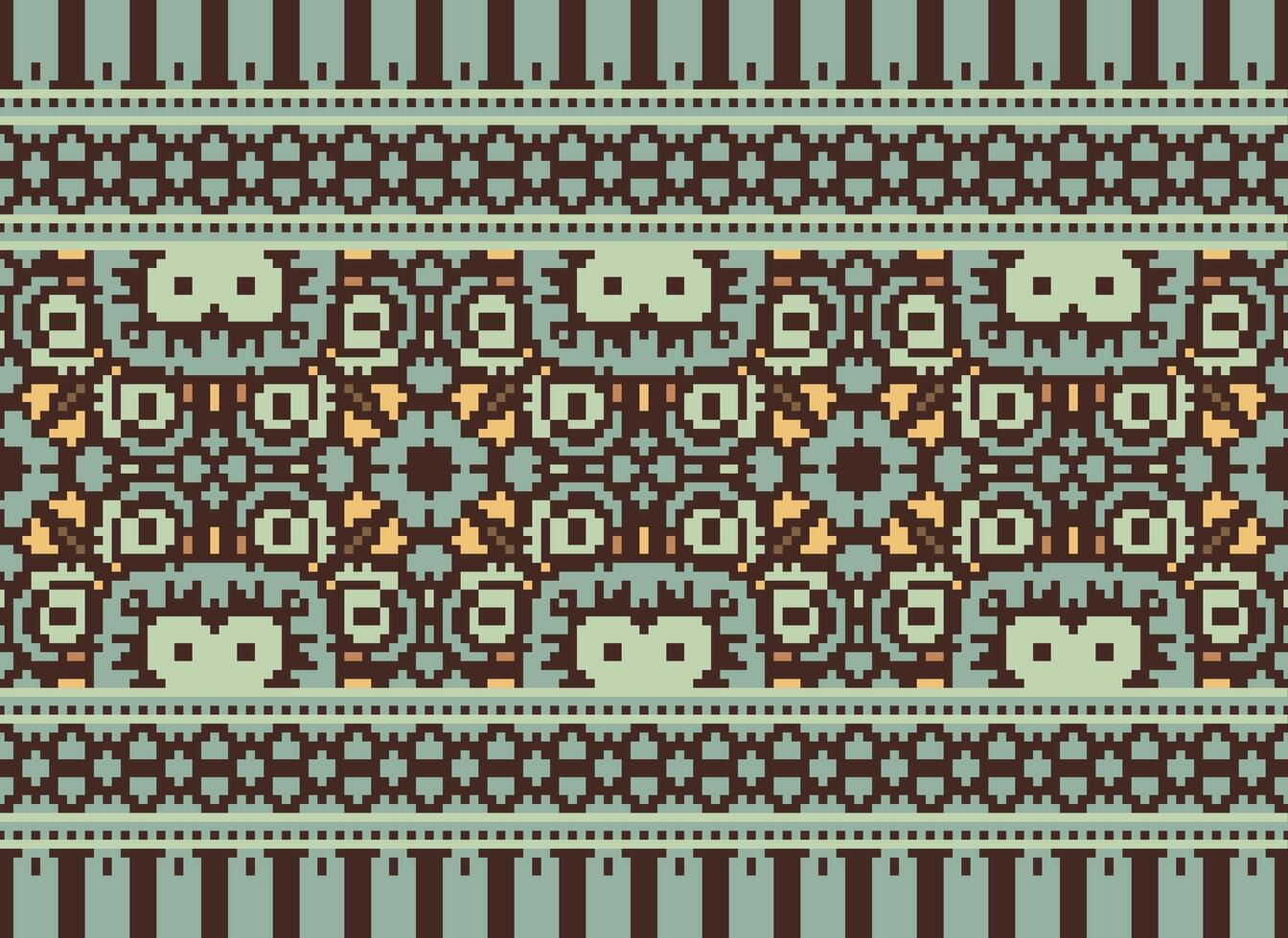 Cross Stitch Border. Embroidery Cross Stitch. Ethnic Patterns. Geometric Ethnic Indian pattern. Native Ethnic pattern.Texture Textile Fabric Clothing Knitwear print. Pixel Horizontal Seamless Vector. vector