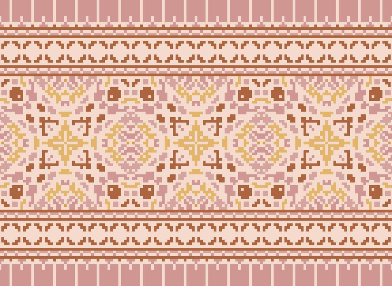 Pixel Ethnic pattern vector background. seamless pattern traditional, Design for background, wallpaper, Batik, fabric, carpet, clothing, wrapping, and textile.ethnic pattern Vector illustration.