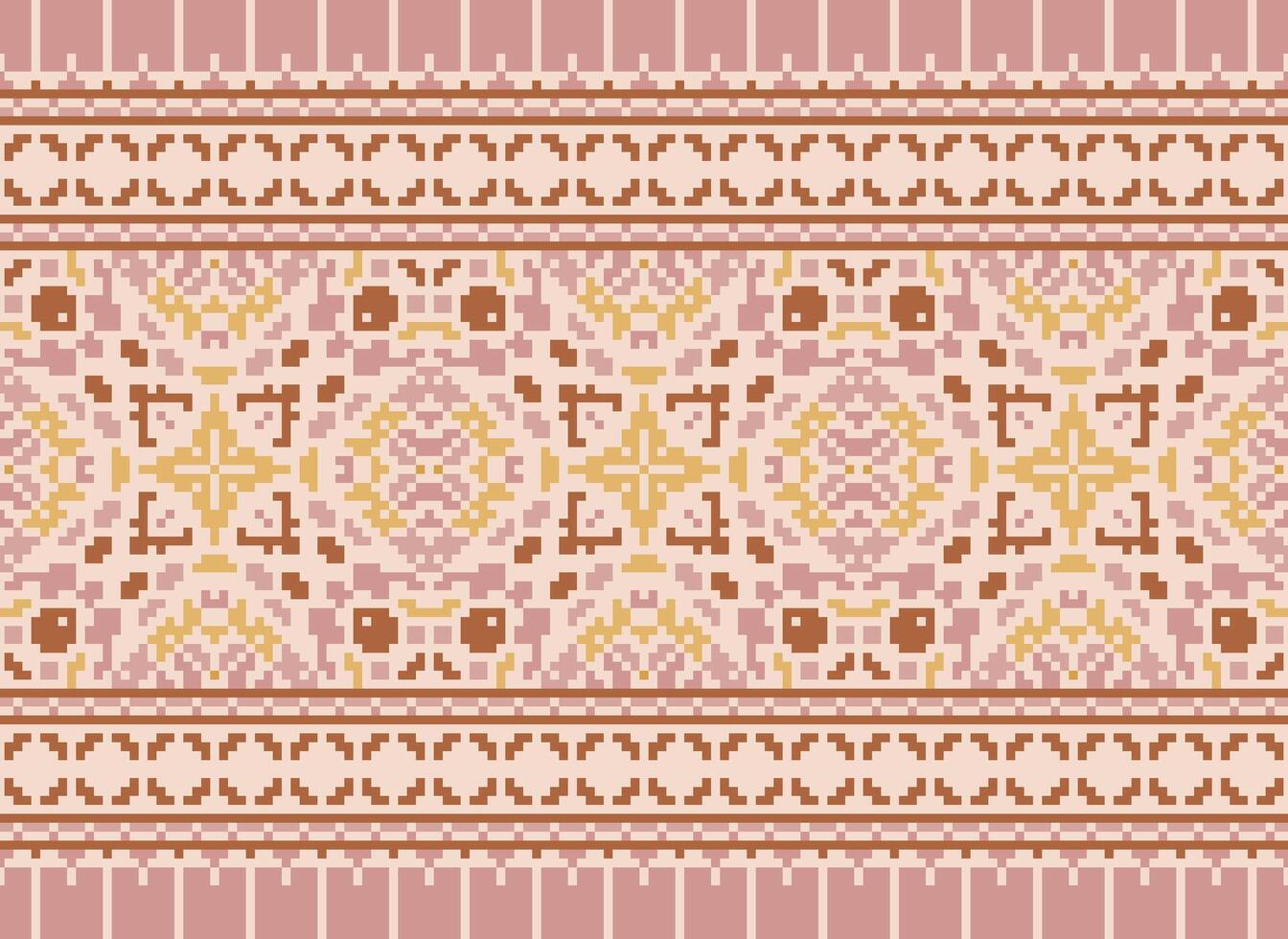 Pixel Ethnic pattern vector background. seamless pattern traditional, Design for background, wallpaper, Batik, fabric, carpet, clothing, wrapping, and textile.ethnic pattern Vector illustration.