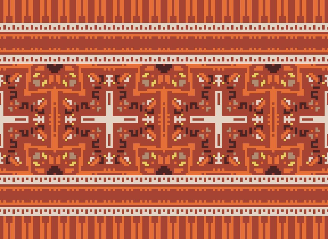 Cross Stitch Border. Embroidery Cross Stitch. Ethnic Patterns. Geometric Ethnic Indian pattern. Native Ethnic pattern.Texture Textile Fabric Clothing Knitwear print. Pixel Horizontal Seamless Vector. vector