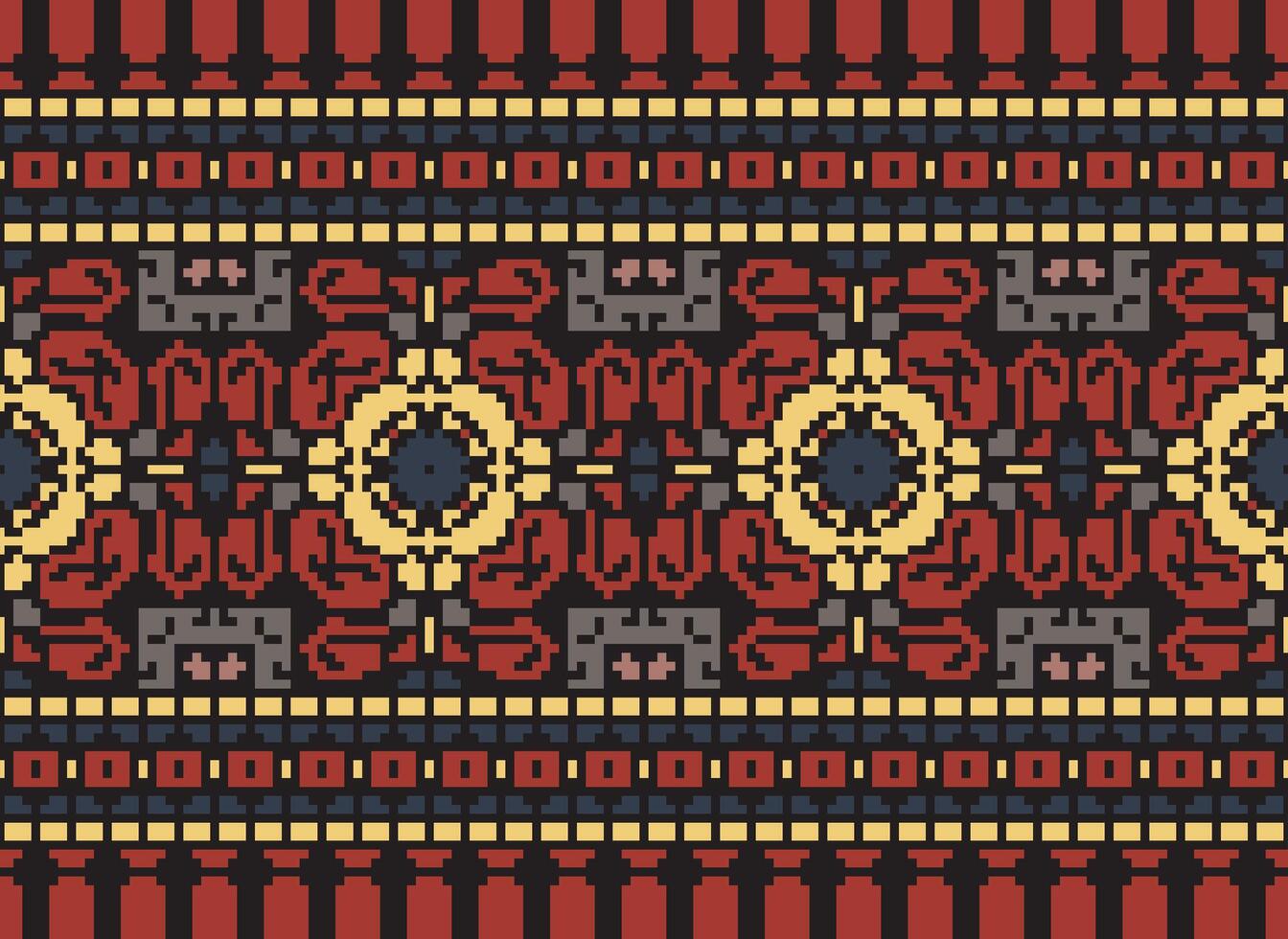 Cross Stitch pattern with Floral Designs. Traditional cross stitch needlework. Geometric Ethnic pattern, Embroidery, Textile ornamentation, fabric, Hand stitched pattern, Cultural stitching pixel art. vector