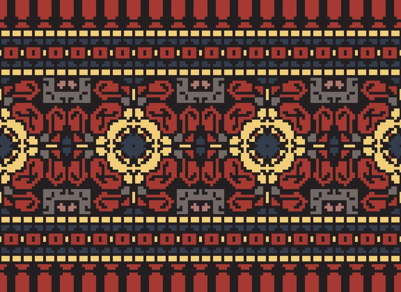 Cross Stitch pattern with Floral Designs. Traditional cross stitch needlework. Geometric Ethnic pattern, Embroidery, Textile ornamentation, fabric, Hand stitched pattern, Cultural stitching pixel art. vector