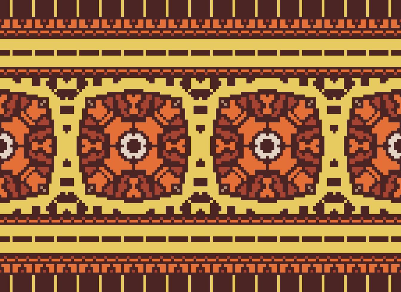 Cross Stitch Border. Embroidery Cross Stitch. Ethnic Patterns. Geometric Ethnic Indian pattern. Native Ethnic pattern.Texture Textile Fabric Clothing Knitwear print. Pixel Horizontal Seamless Vector. vector
