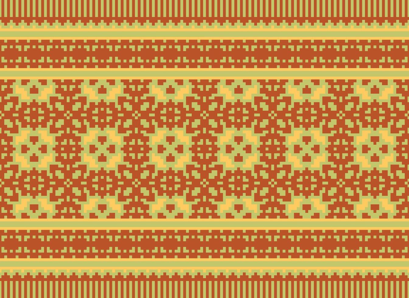 Pixel Embroidery ethnic pattern, Vector Geometric ornate background, Cross stitch retro zigzag style, pattern knitting continuous, Design for textile, fabric, ceramic, digital print