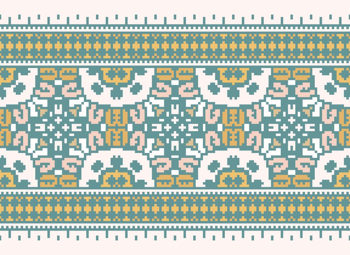 Ethnic geometric fabric pattern Cross Stitch.Ikat embroidery Ethnic oriental Pixel pattern blue background. Abstract,vector,illustration. Texture,clothing,frame,decoration,motifs,silk wallpaper. vector
