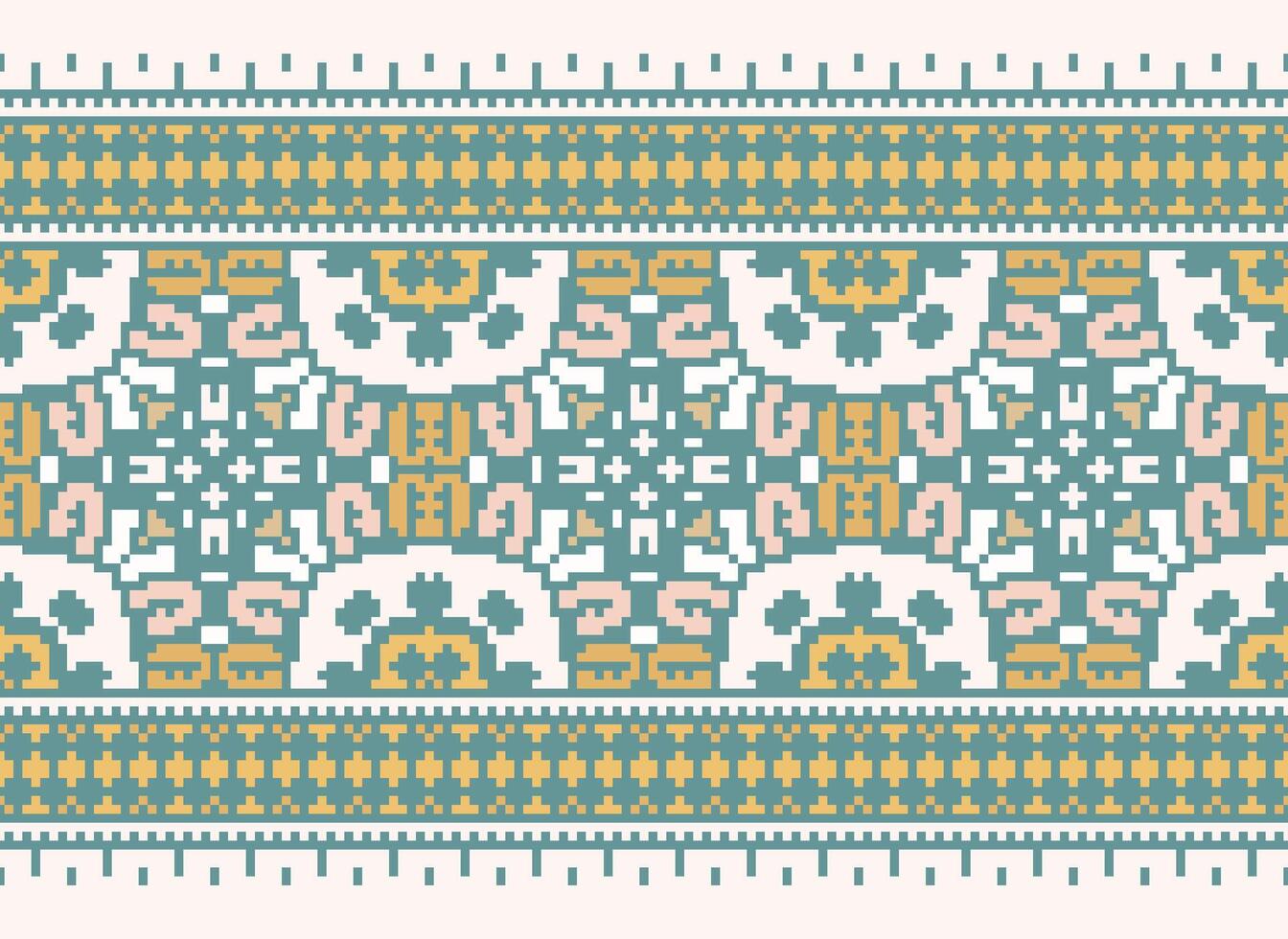 Ethnic geometric fabric pattern Cross Stitch.Ikat embroidery Ethnic oriental Pixel pattern blue background. Abstract,vector,illustration. Texture,clothing,frame,decoration,motifs,silk wallpaper. vector