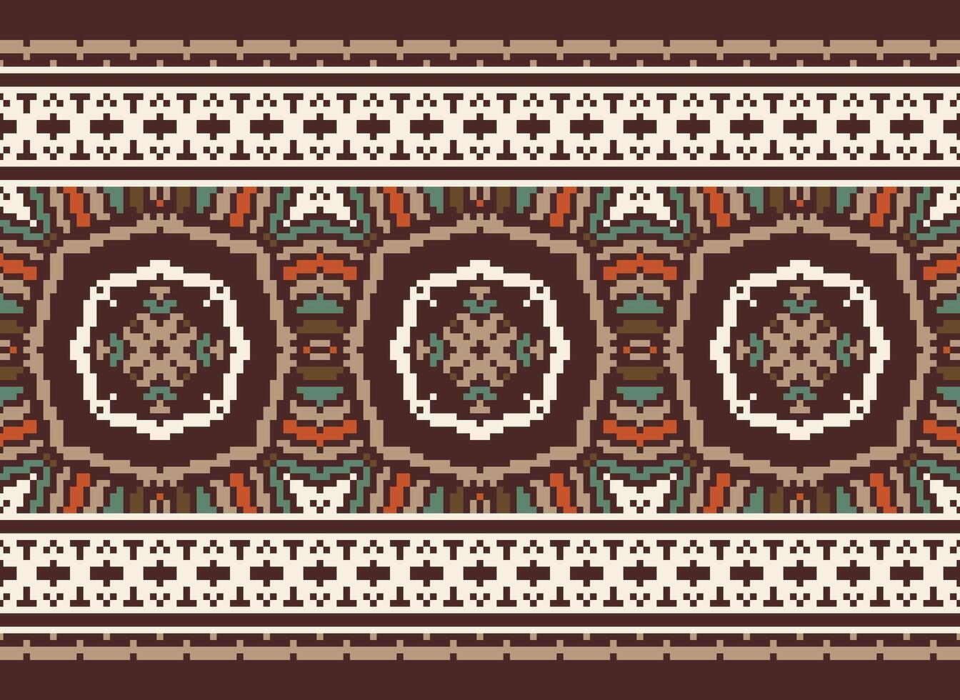 Pixel traditional ethnic pattern paisley flower Ikat background abstract Aztec African Indonesian Indian seamless pattern for fabric print cloth dress carpet curtains and sarong vector