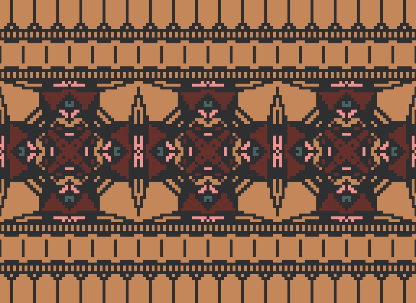 Pixel Ethnic pattern vector background. seamless pattern traditional, Design for background, wallpaper, Batik, fabric, carpet, clothing, wrapping, and textile.ethnic pattern Vector illustration.