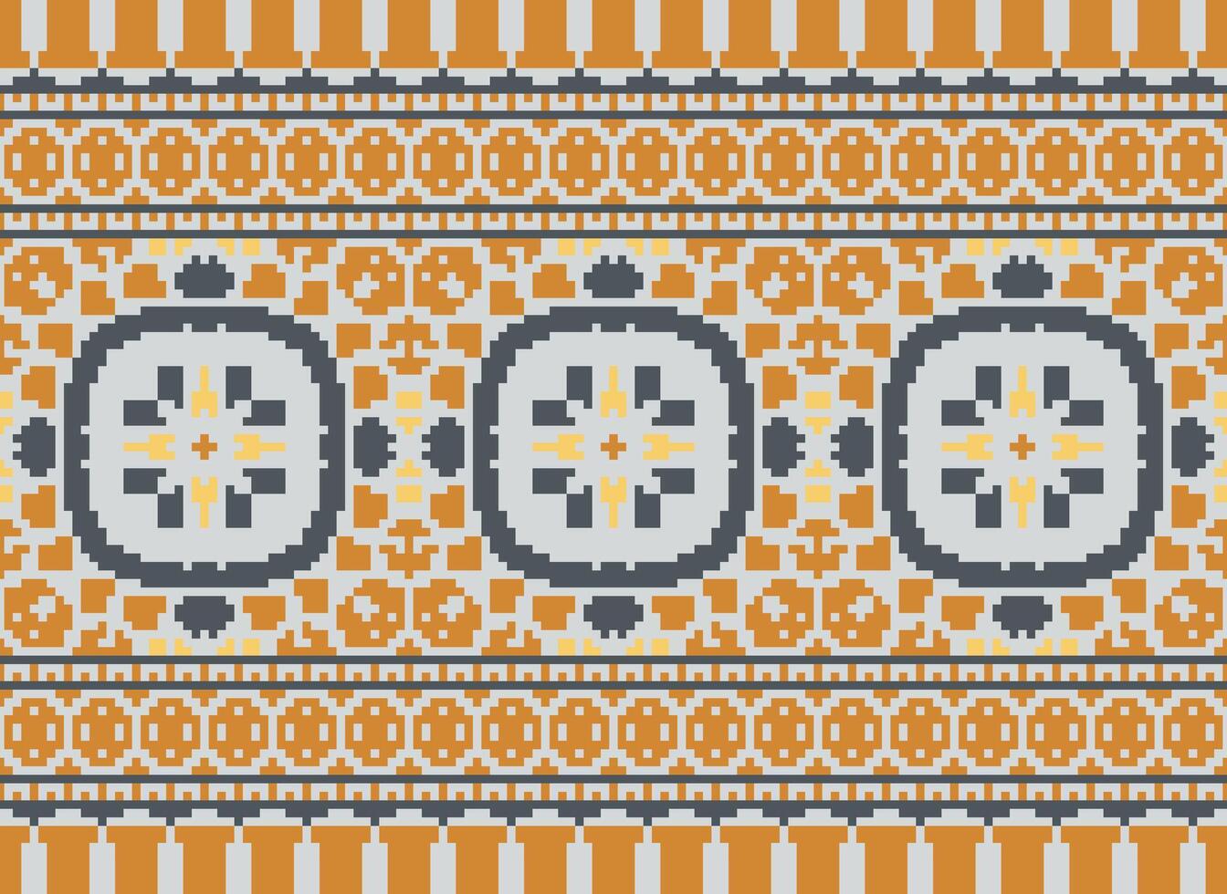 Pixel traditional ethnic pattern paisley flower Ikat background abstract Aztec African Indonesian Indian seamless pattern for fabric print cloth dress carpet curtains and sarong vector