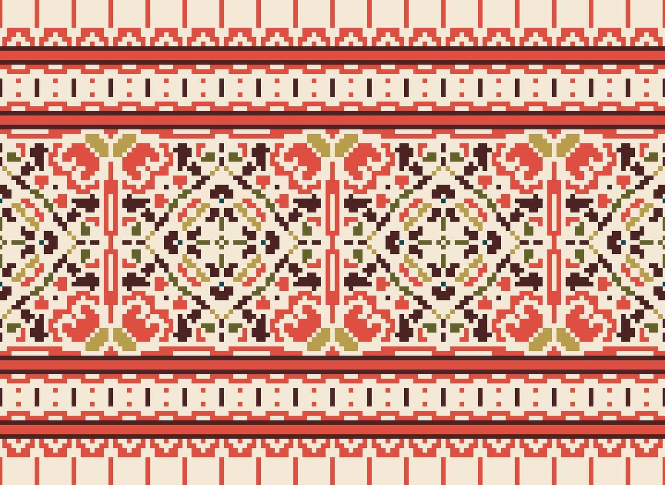 Pixel Embroidery ethnic pattern, Vector Geometric ornate background, Cross stitch retro zigzag style, pattern knitting continuous, Design for textile, fabric, ceramic, digital print