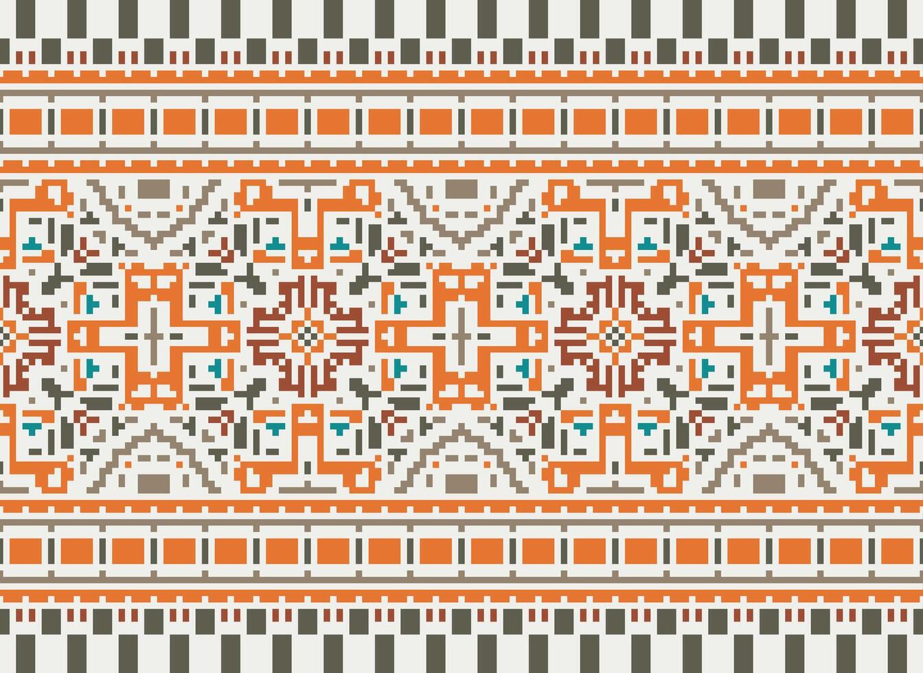 Cross Stitch pattern with Floral Designs. Traditional cross stitch needlework. Geometric Ethnic pattern, Embroidery, Textile ornamentation, fabric, Hand stitched pattern, Cultural stitching pixel art. vector