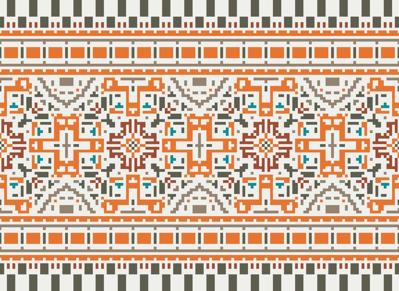 Cross Stitch pattern with Floral Designs. Traditional cross stitch needlework. Geometric Ethnic pattern, Embroidery, Textile ornamentation, fabric, Hand stitched pattern, Cultural stitching pixel art. vector