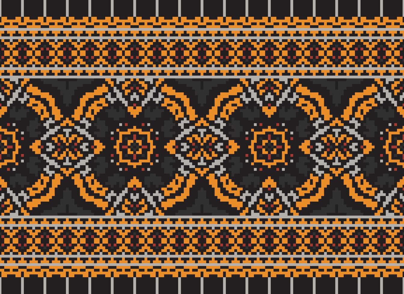 Cross Stitch pattern with Floral Designs. Traditional cross stitch needlework. Geometric Ethnic pattern, Embroidery, Textile ornamentation, fabric, Hand stitched pattern, Cultural stitching pixel art. vector
