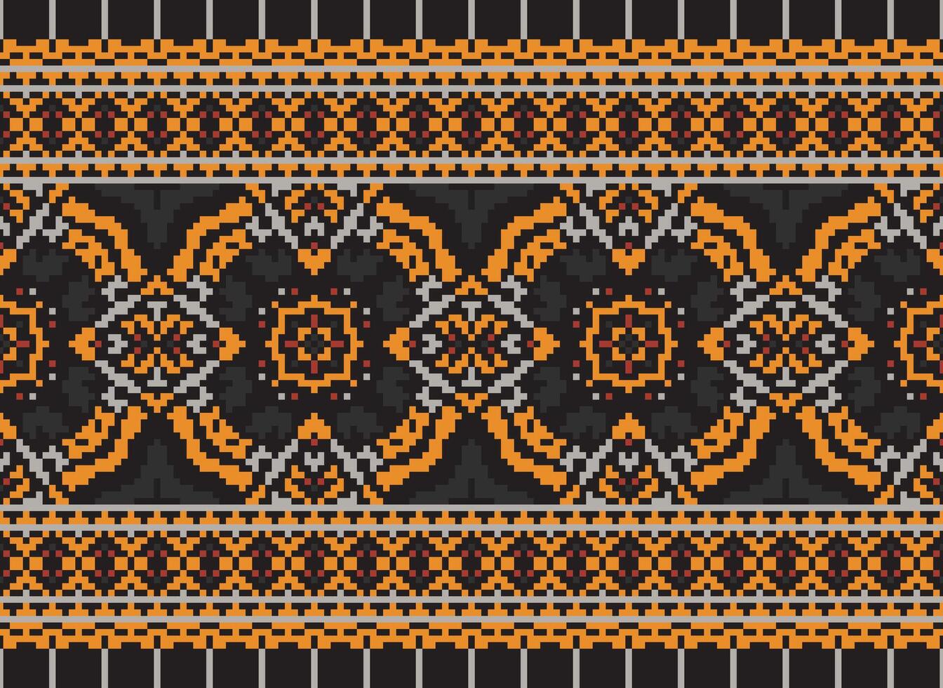 Cross Stitch pattern with Floral Designs. Traditional cross stitch needlework. Geometric Ethnic pattern, Embroidery, Textile ornamentation, fabric, Hand stitched pattern, Cultural stitching pixel art. vector