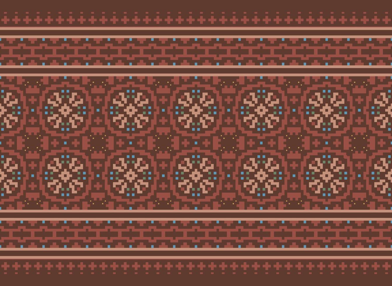 Cross Stitch Embroidery. Ethnic Patterns. Native Style. Traditional Design for texture, textile, fabric, clothing, Knitwear, print. Geometric Pixel Horizontal Seamless Vector. vector